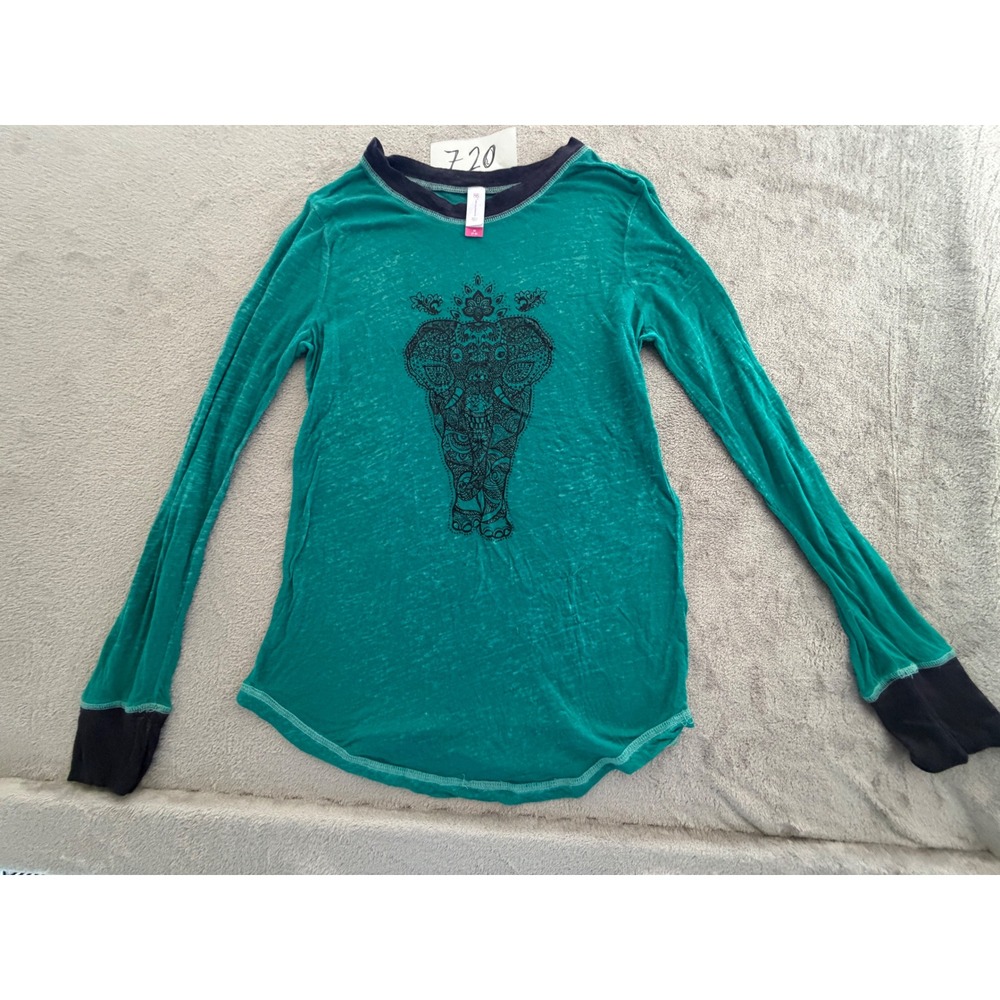 No Boundaries Elephant Graphic Top Juniors M Teal Burnout Long Sleeve